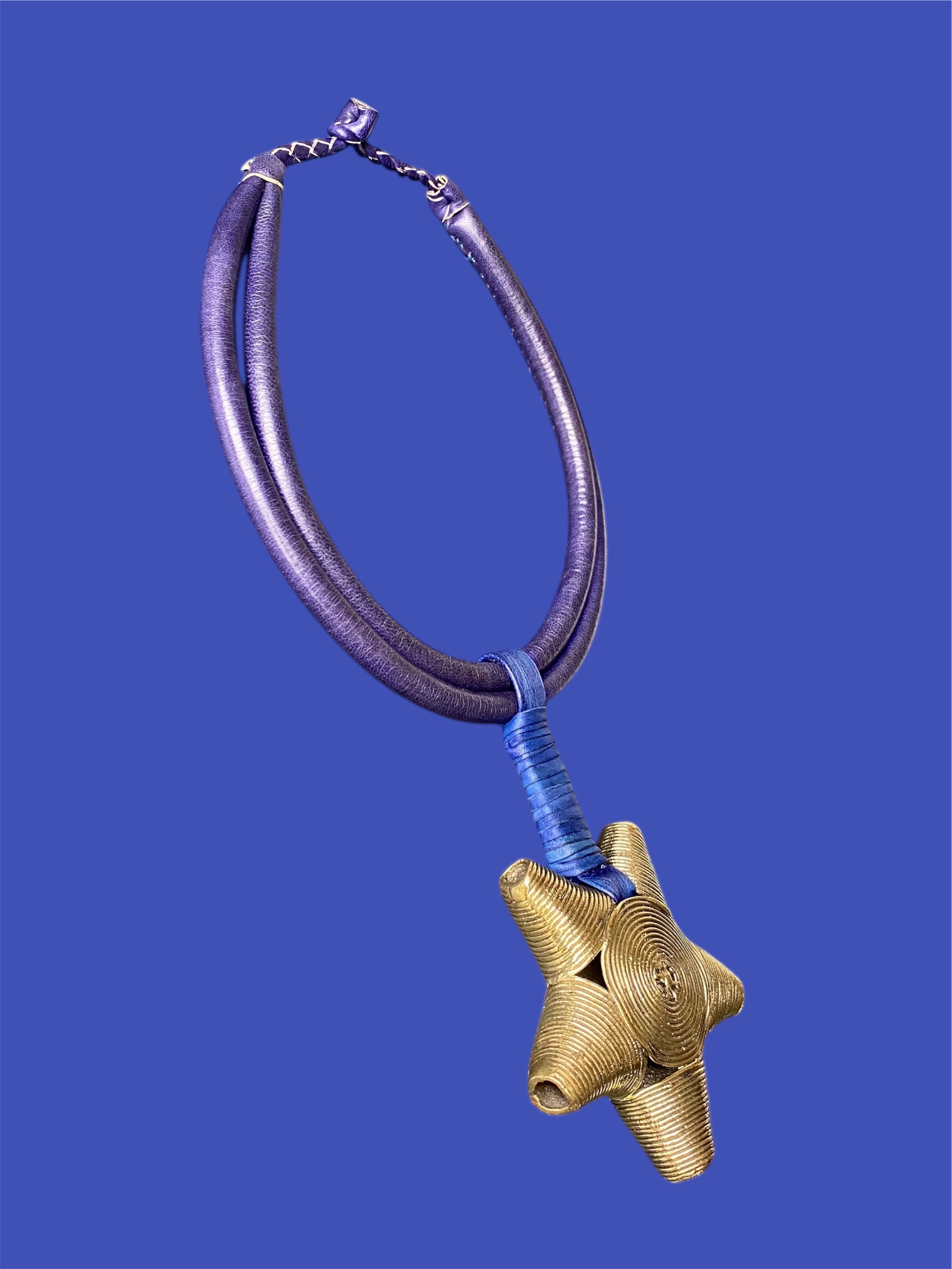 Chunky Leather & Brass Pendant Necklace – Tuareg-Inspired | Ayo & Aye | Deep Purple