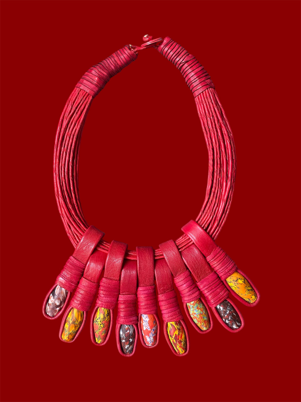 Red Chunky Leather Collar Necklace – Bold African Statement Jewelry | Ayo & Aye
