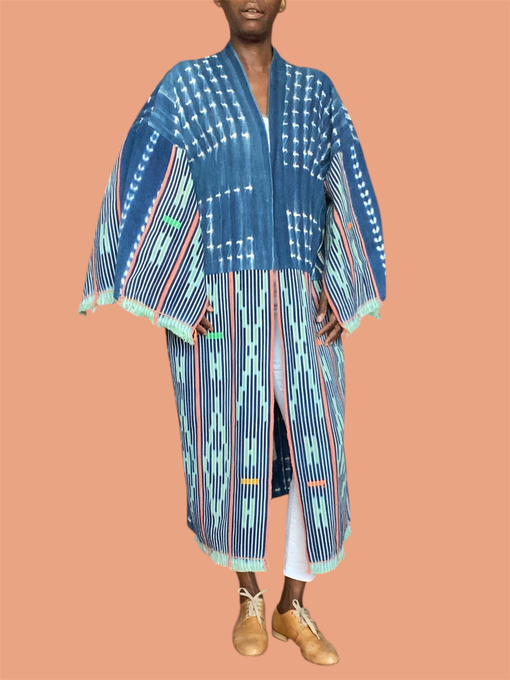 Vintage Indigo Duster – Mossi & Baoulé Patchwork, Handwoven Fine Cotton, Tropicale (M/XL) | Ayo & Aye
