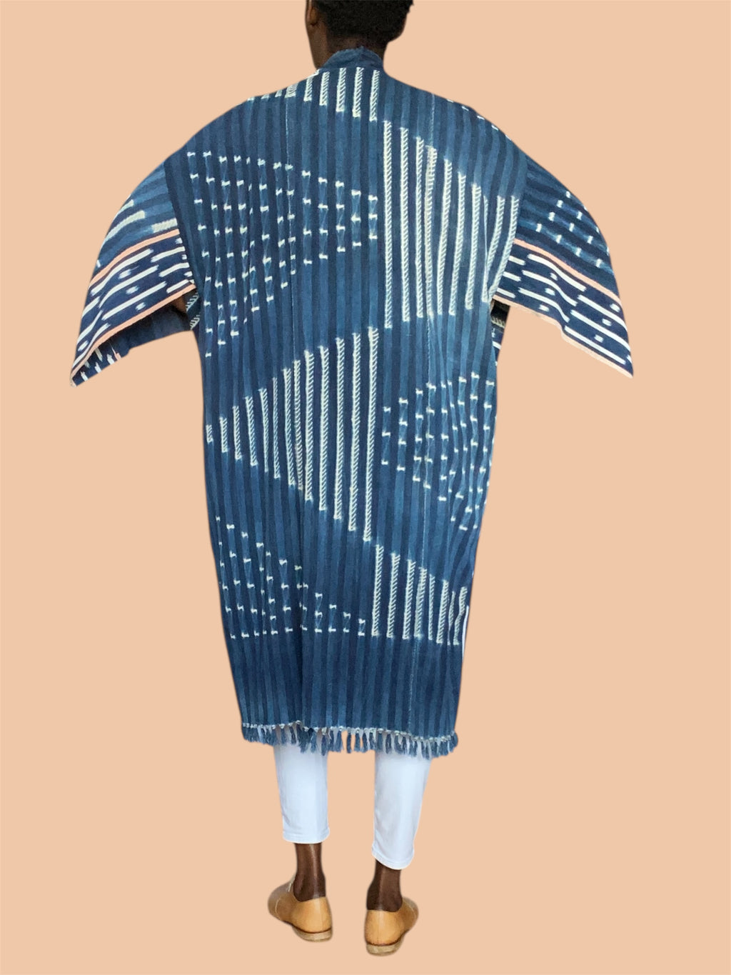 Vintage Indigo Duster – Mossi & Baoulé Patchwork, Handwoven Fine Cotton, Blush (M/L) | Ayo & Aye