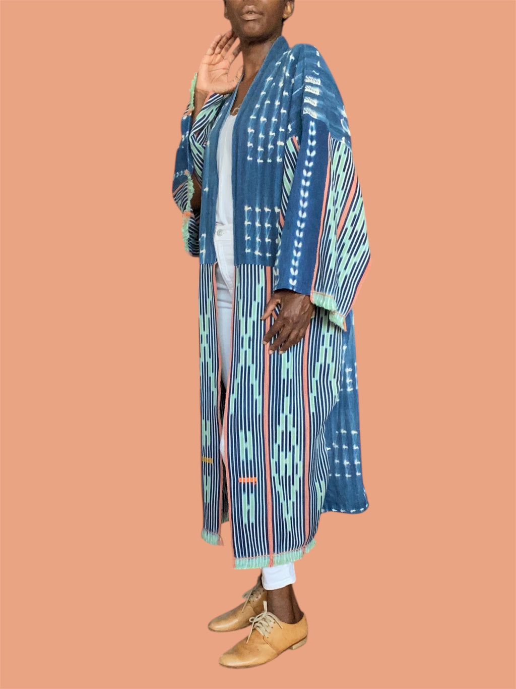 Vintage Indigo Duster – Mossi & Baoulé Patchwork, Handwoven Fine Cotton, Tropicale (M/XL) | Ayo & Aye