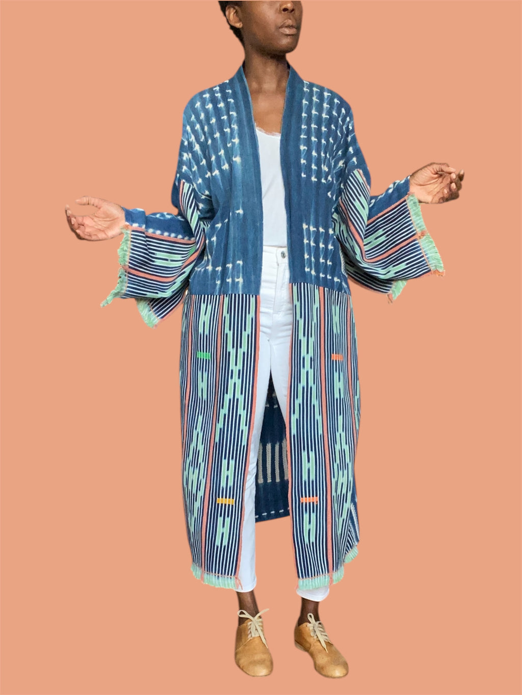 Vintage Indigo Duster – Mossi & Baoulé Patchwork, Handwoven Fine Cotton, Tropicale (M/XL) | Ayo & Aye