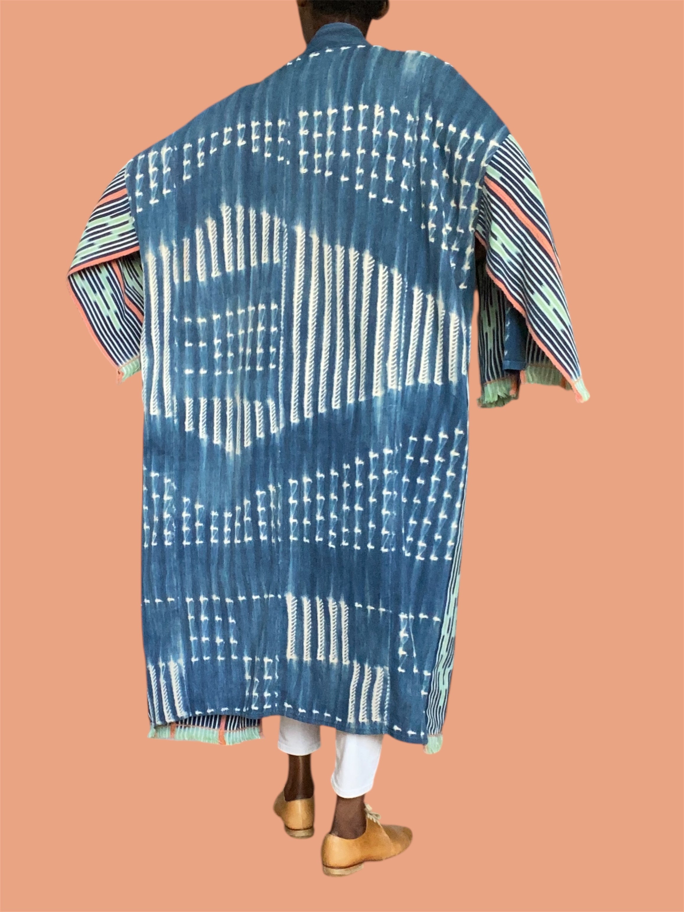 Vintage Indigo Duster – Mossi & Baoulé Patchwork, Handwoven Fine Cotton, Tropicale (M/XL) | Ayo & Aye