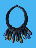 Black Dawn Leather & Krobo Glass Necklace – African Statement Collar | Ayo & Aye