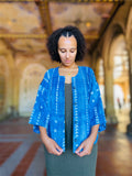 Women's Indigo Jacket, Modern Artisanal Layer, West Africa Handwoven Resist-Dyed Cotton, Medium/Large