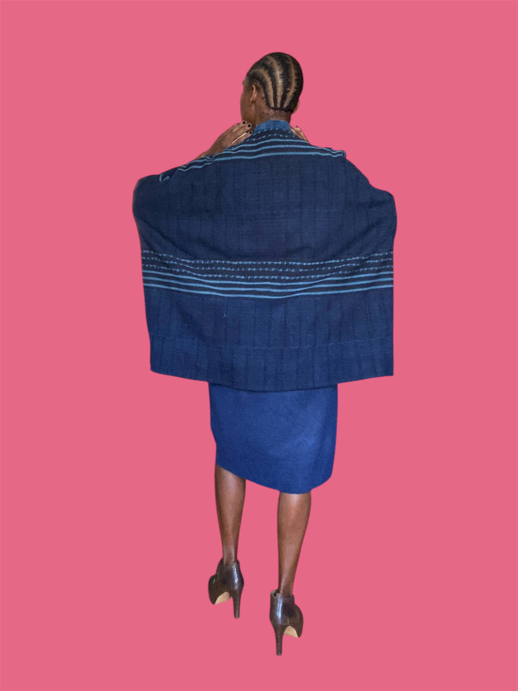 Cocoon Cardigan Mossi Indigo Vintage Blend w/Wool Ribbon Stitching (Midnight), One Size, Fluid Fit