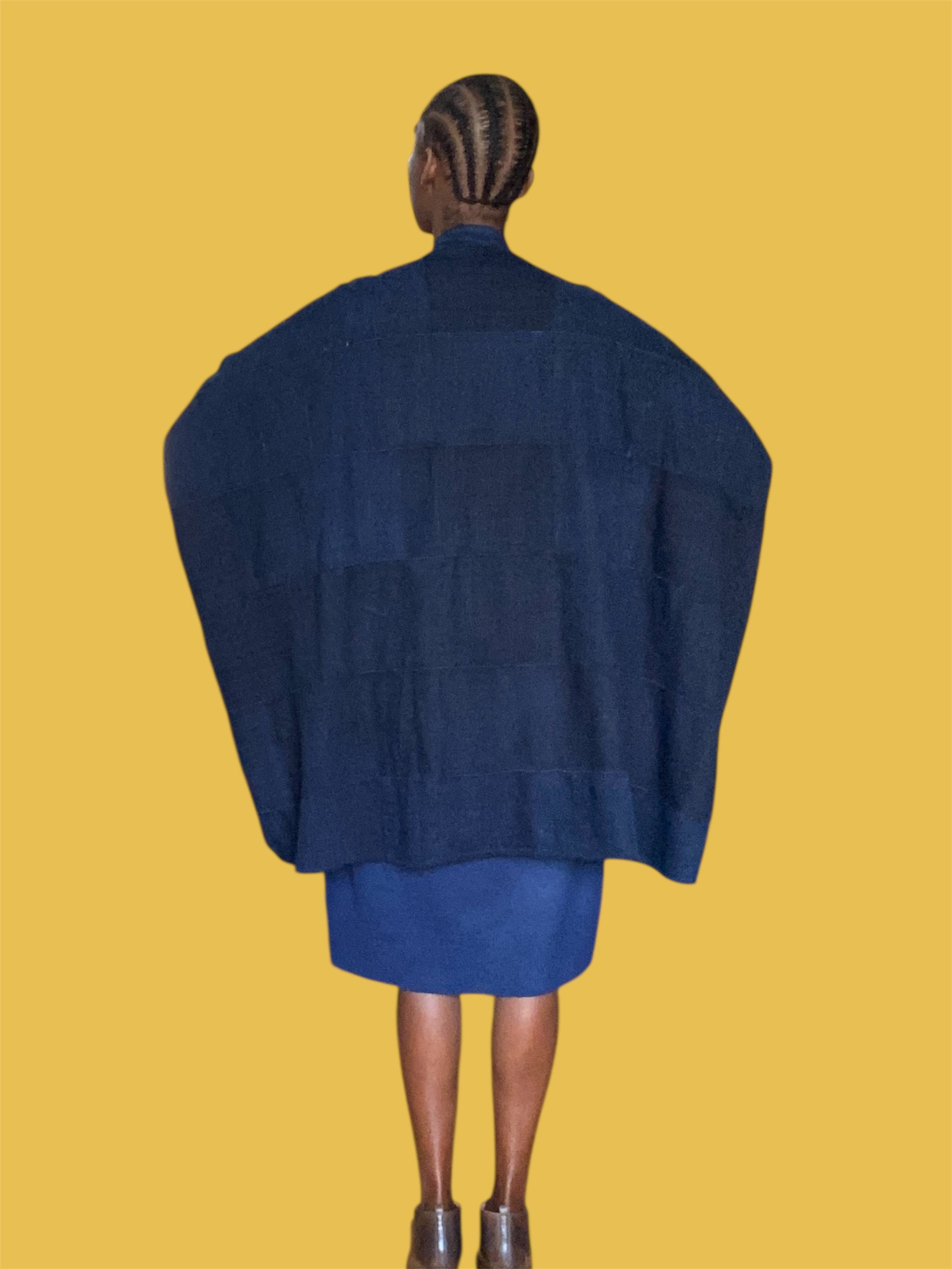 Cocoon Cardigan Mossi Indigo Vintage Blend w/Wool Ribbon Stitching (Night Sky), One Size, Fluid Fit