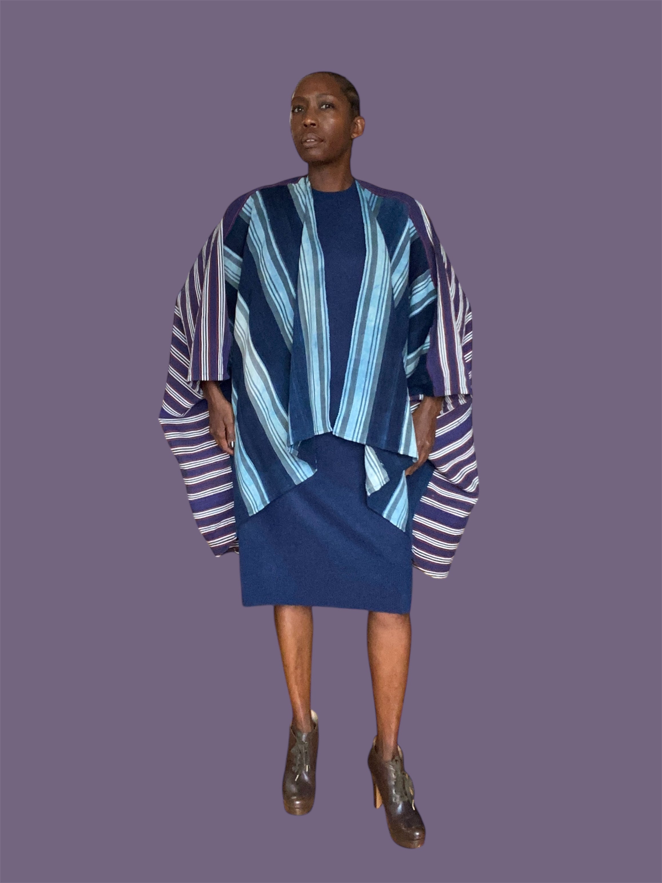 Cocoon Cardigan in Mossi Indigo & Dan Fani Weave (Violet Indigo), One Size, Fluid Fit