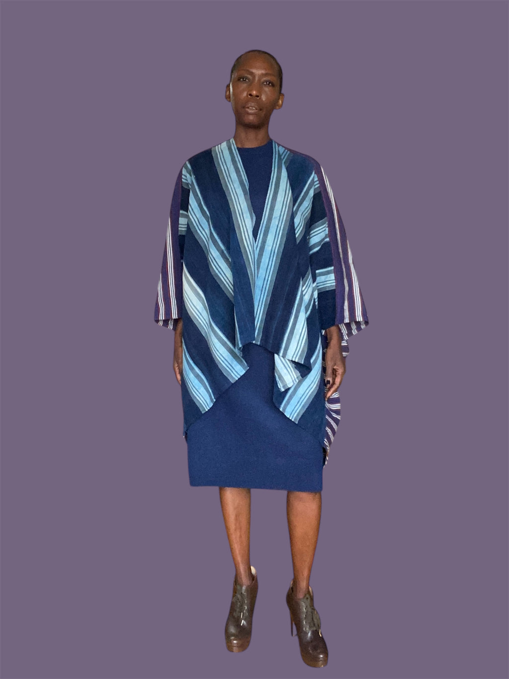 Cocoon Cardigan in Mossi Indigo & Dan Fani Weave (Violet Indigo), One Size, Fluid Fit