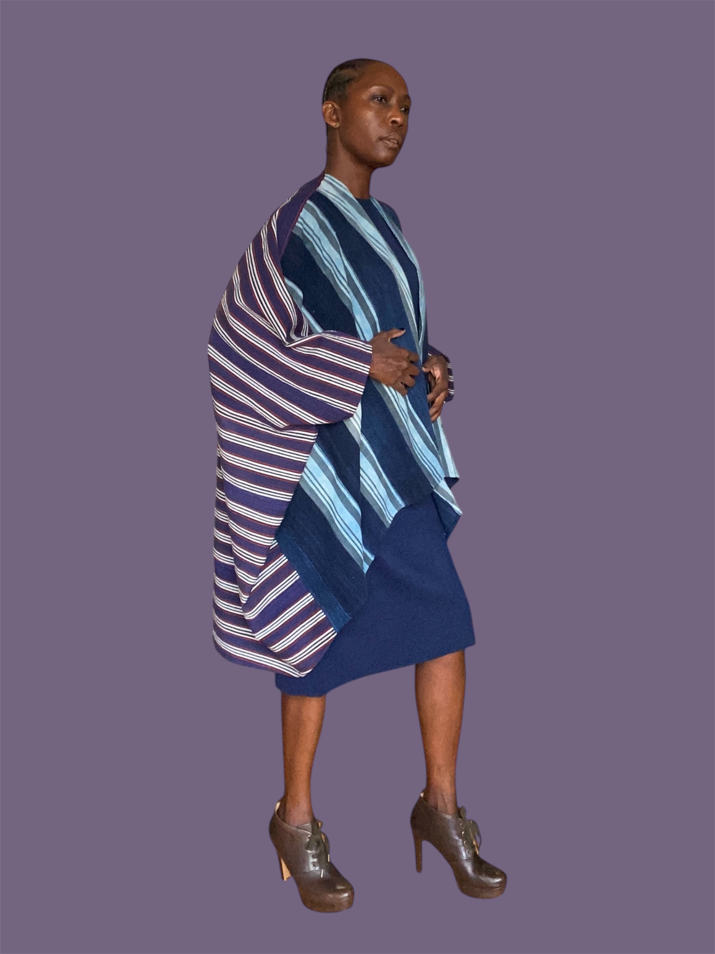 Cocoon Cardigan in Mossi Indigo & Dan Fani Weave (Violet Indigo), One Size, Fluid Fit