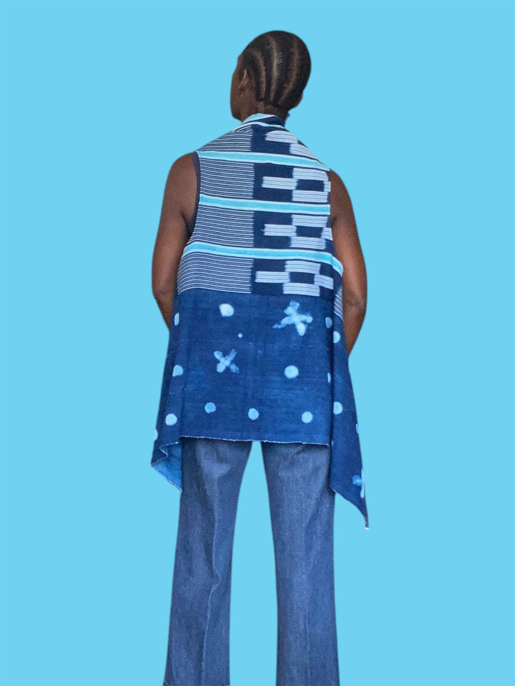 Handwoven African Vest, Baoulé & Mossi Indigo, Ikat Stripe (Indigo Bloom)