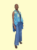Handwoven African Textile Vest, Striped Ikat Baoulé Cloth, (Aqua Dawn)