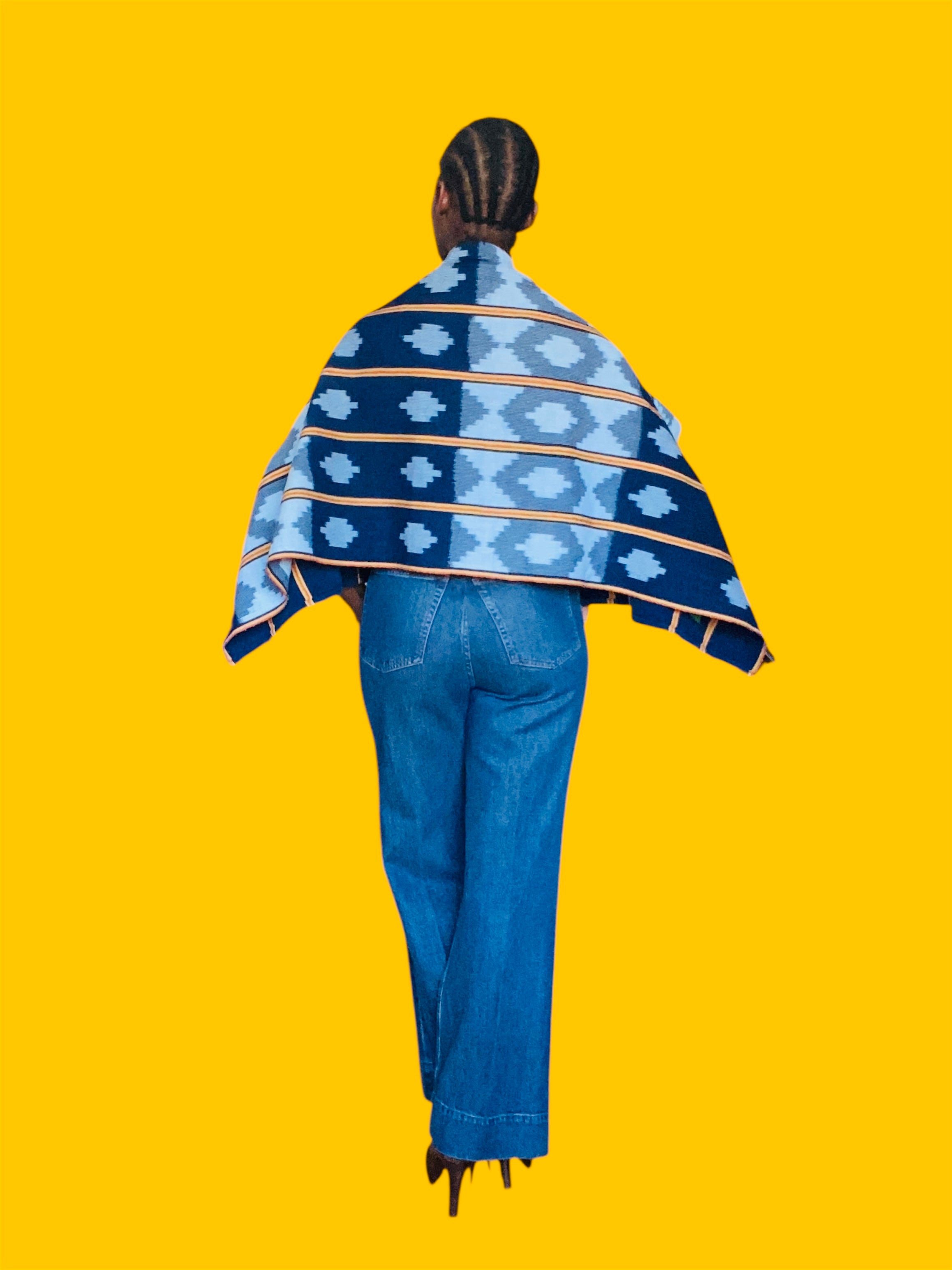 Aina Shrug in Baoulé Cloth – Handwoven Bolero with Sleeves | Ayo & Aye | Indigo Horizon