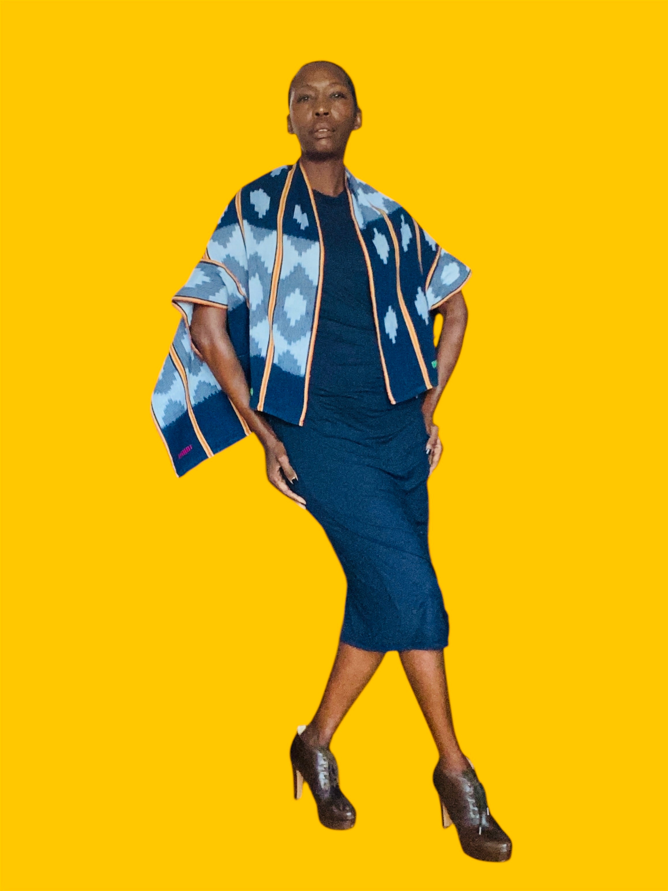 Aina Shrug in Baoulé Cloth – Handwoven Bolero with Sleeves | Ayo & Aye | Indigo Horizon