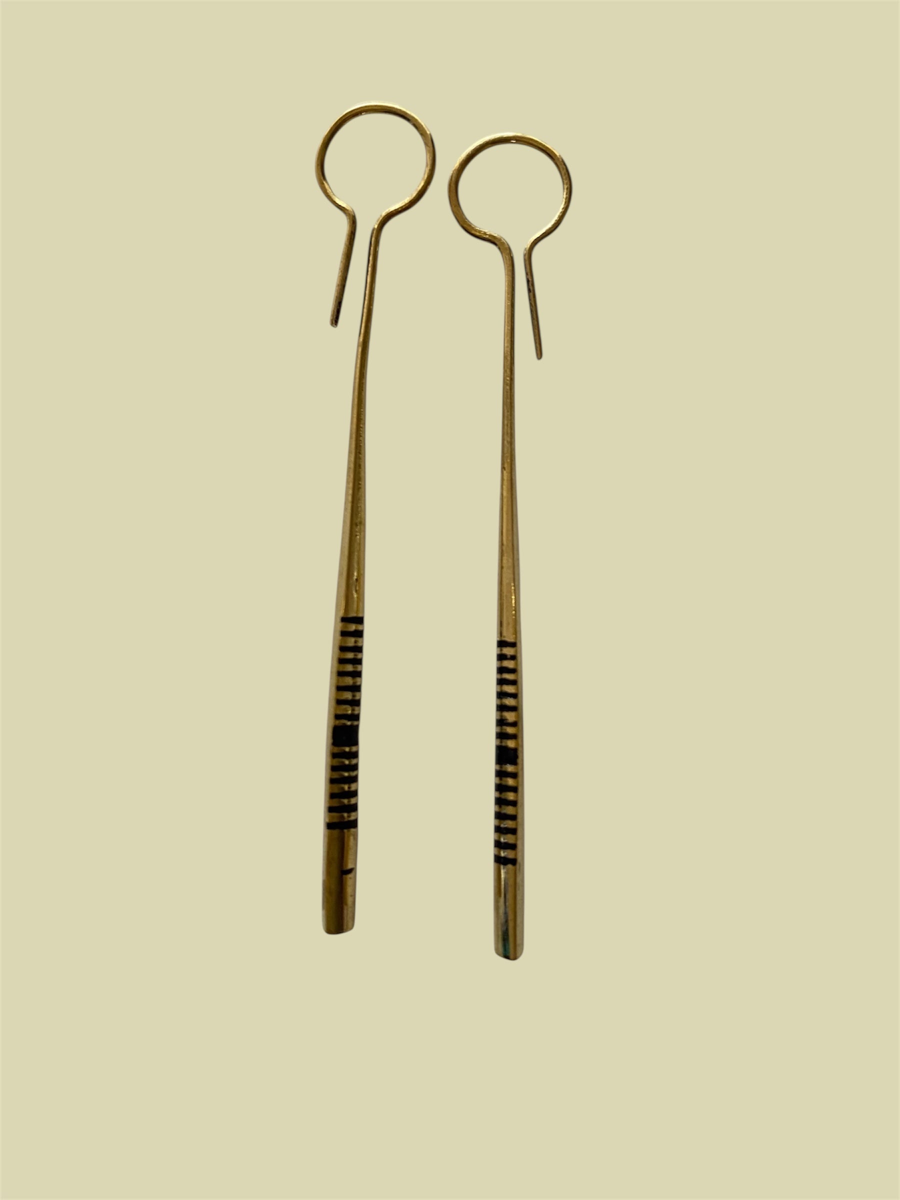 Tuareg Brass Earrings | Long Etched Drop Earrings | Minimalist African Jewelry | Handcrafted Brass Dangles | Lightweight Artisan Earrings