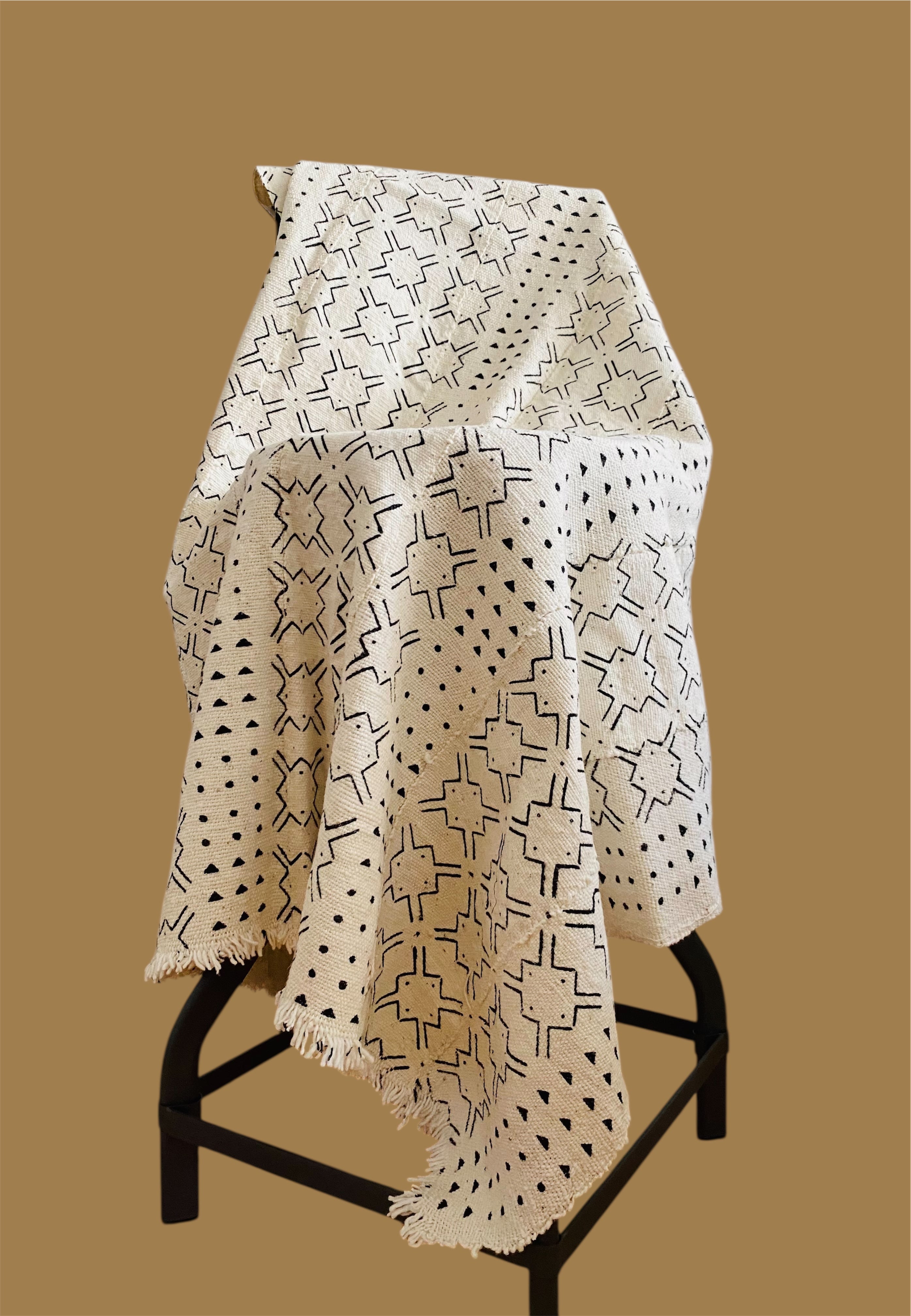 Authentic Bogolan Mud Cloth Textile (White)