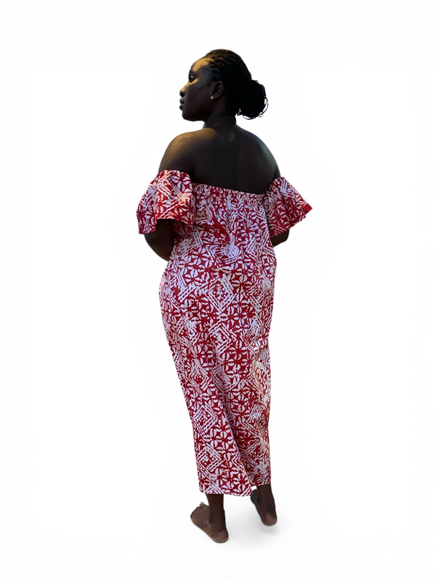 The Alaba Drop Shoulder Maxi Dress — Artisanal Resist-Dyed Cotton (Mosaic - Red)