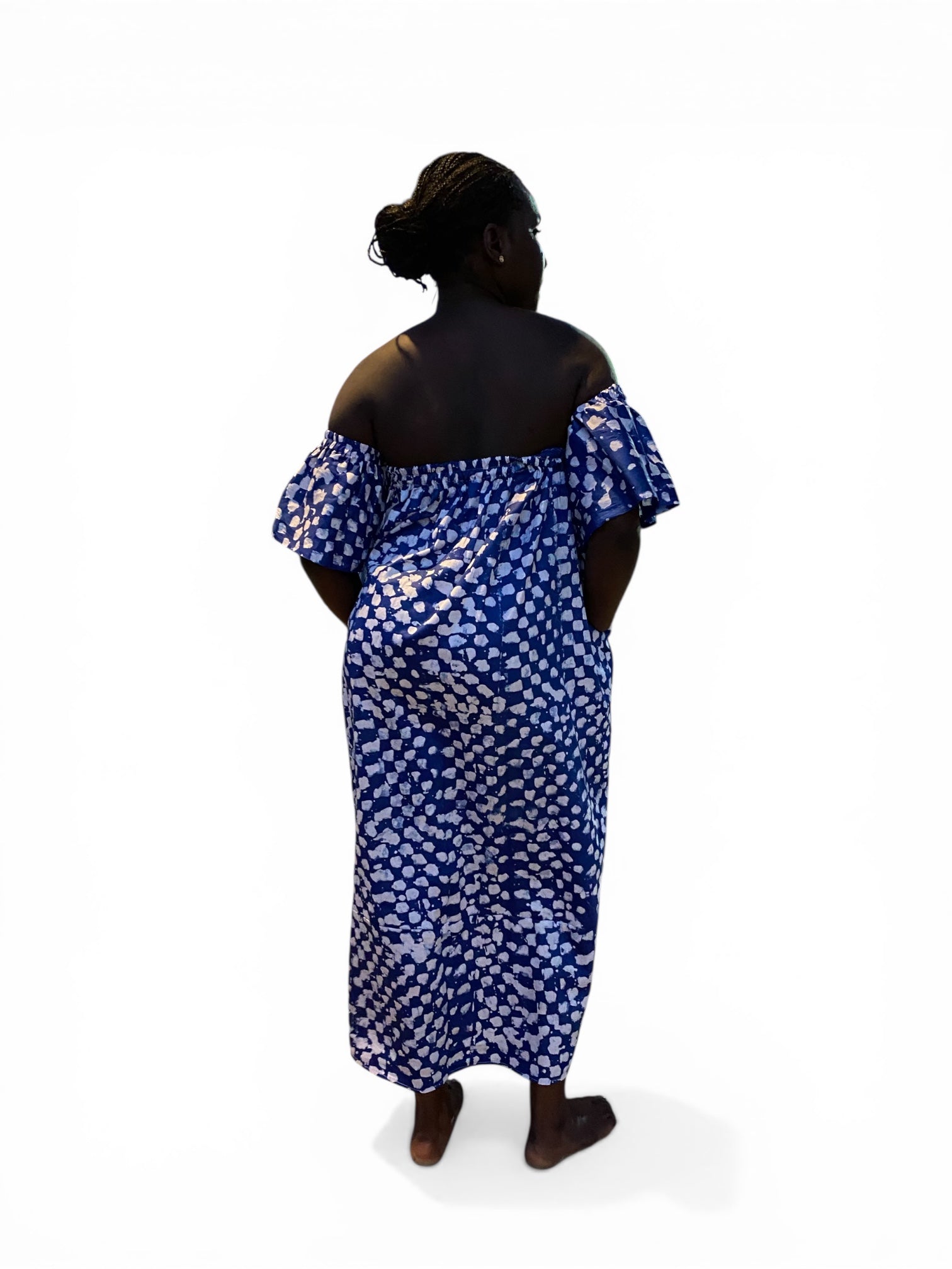 Blue Pebble Drop Shoulder Maxi Dress – Artisanal Resist-Dyed Cotton | Ayo & Aye