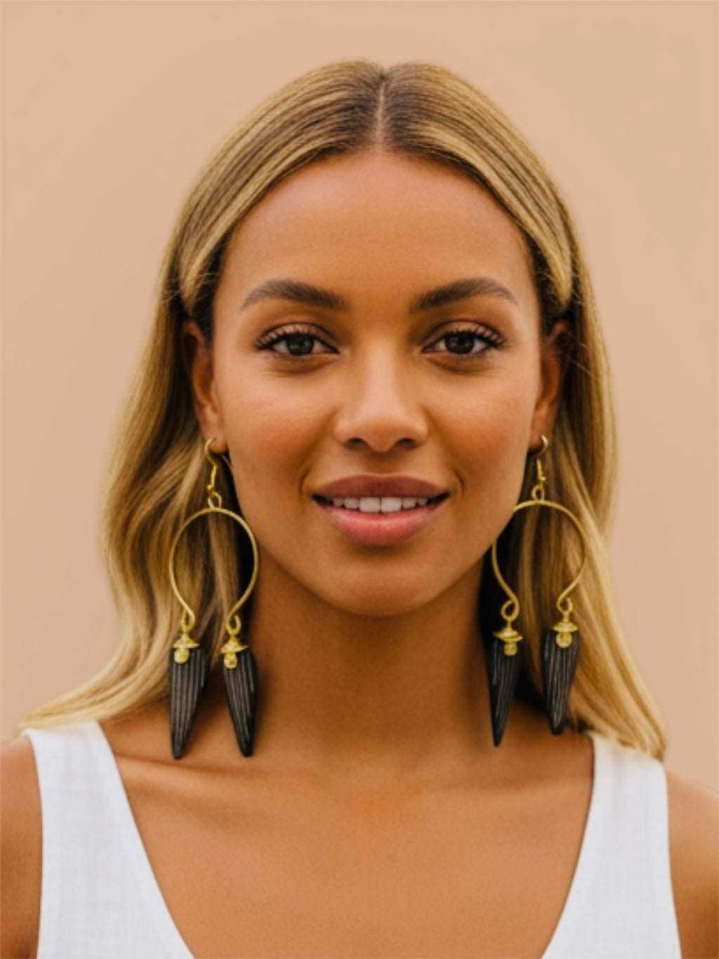 Brown Horn Brass Semi Circle Drop Earrings – African Statement Jewelry | Ayo & Aye