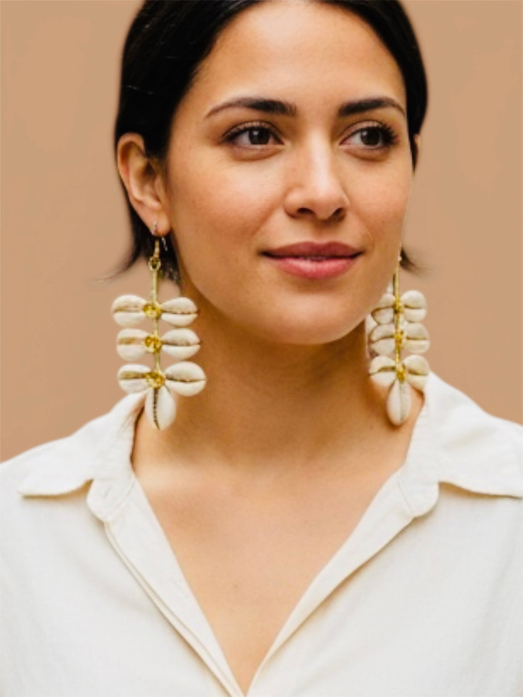 Cowrie Shell & Brass Wire Statement Earrings – African Dangle Jewelry | Ayo & Aye