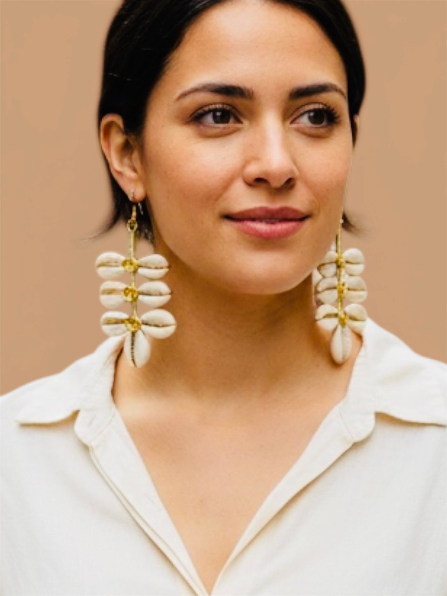 Cowrie Shell & Brass Wire Statement Earrings – African Dangle Jewelry | Ayo & Aye