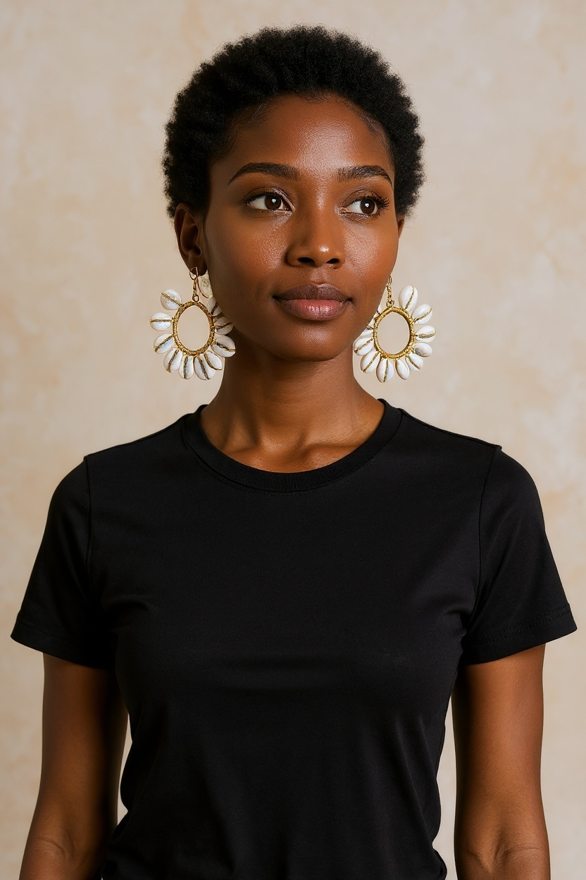 Classic Cowrie Shell Brass Hoop Earrings – African Heritage Jewelry | Ayo & Aye