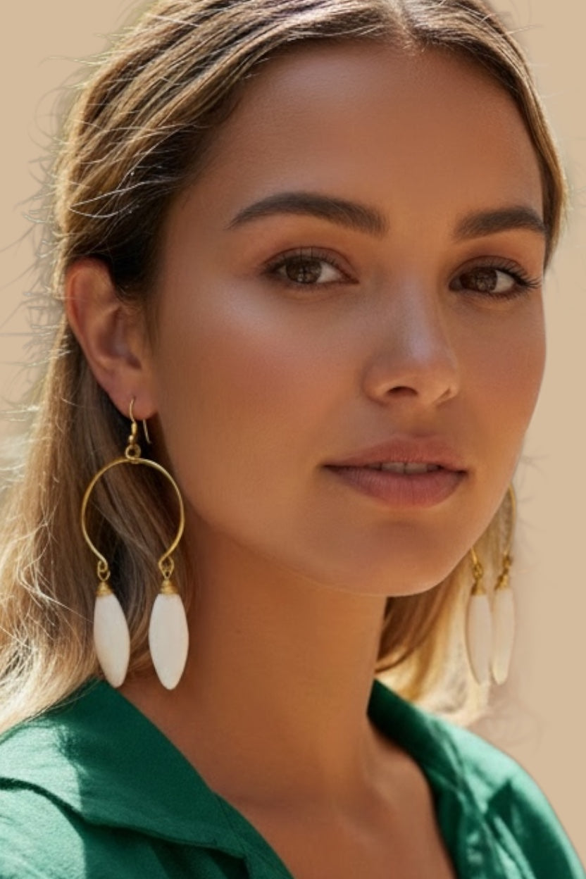 White Horn Brass Semi Circle Drop Earrings – African Statement Jewelry | Ayo & Aye