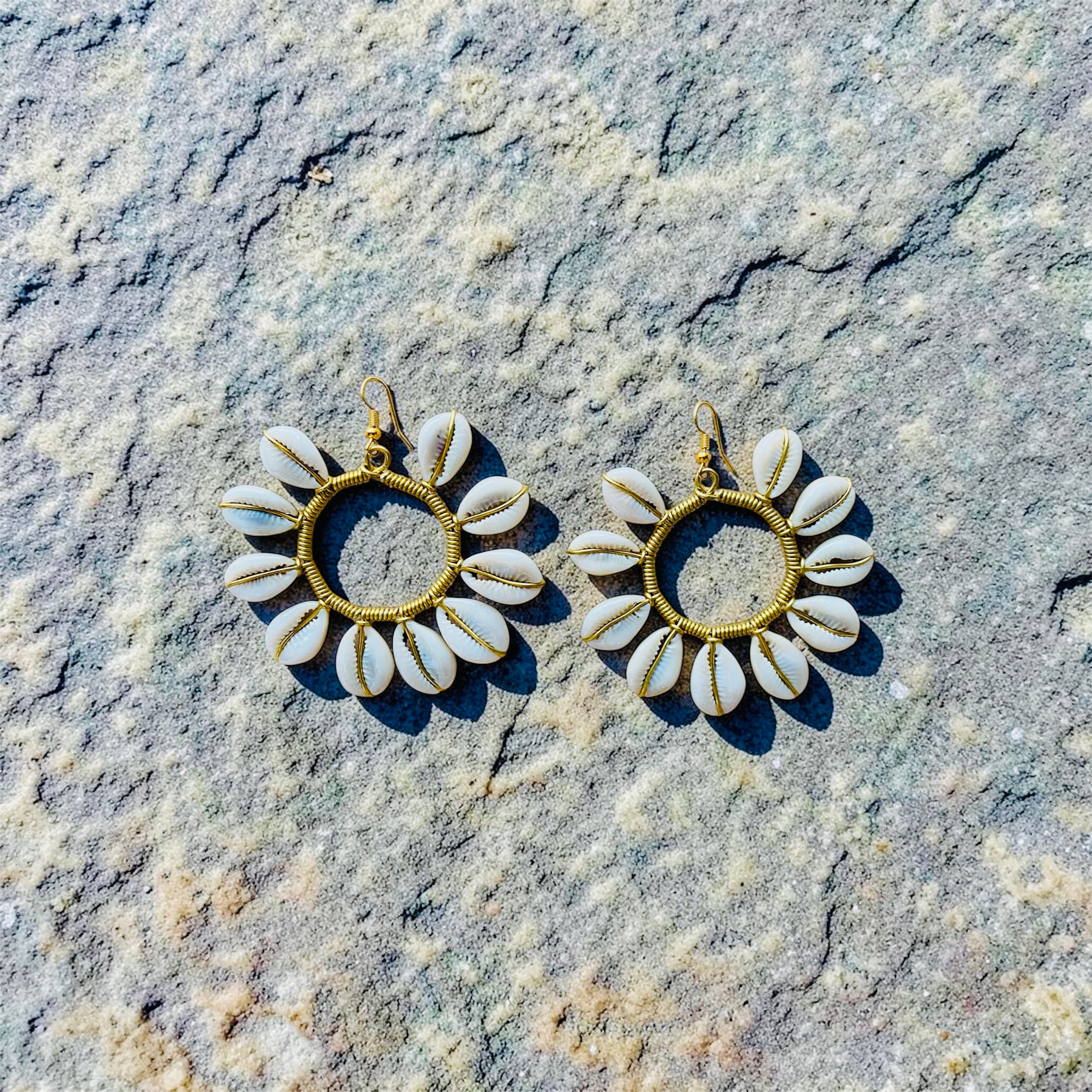 Classic Cowrie Shell Brass Hoop Earrings – African Heritage Jewelry | Ayo & Aye