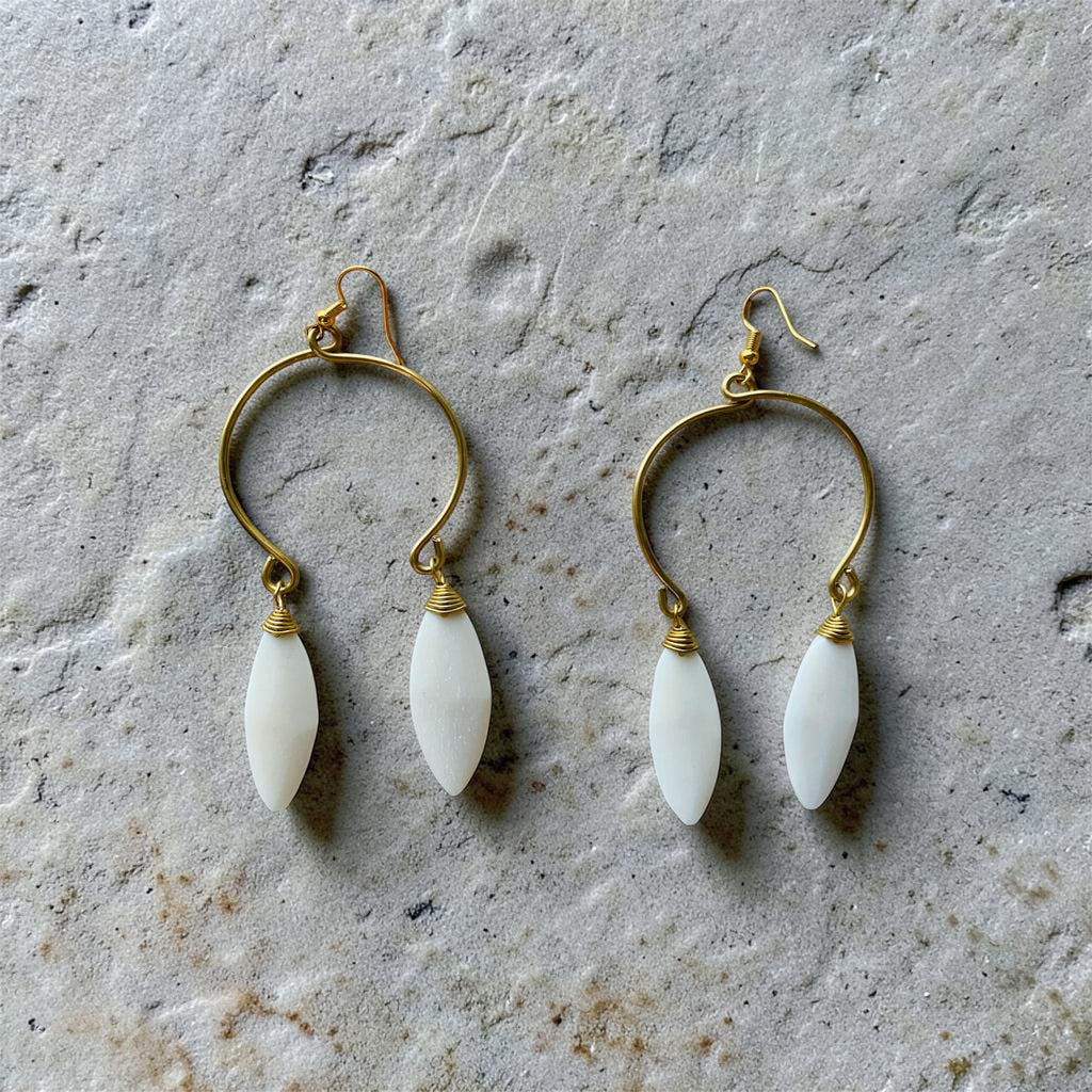 White Horn Brass Semi Circle Drop Earrings – African Statement Jewelry | Ayo & Aye