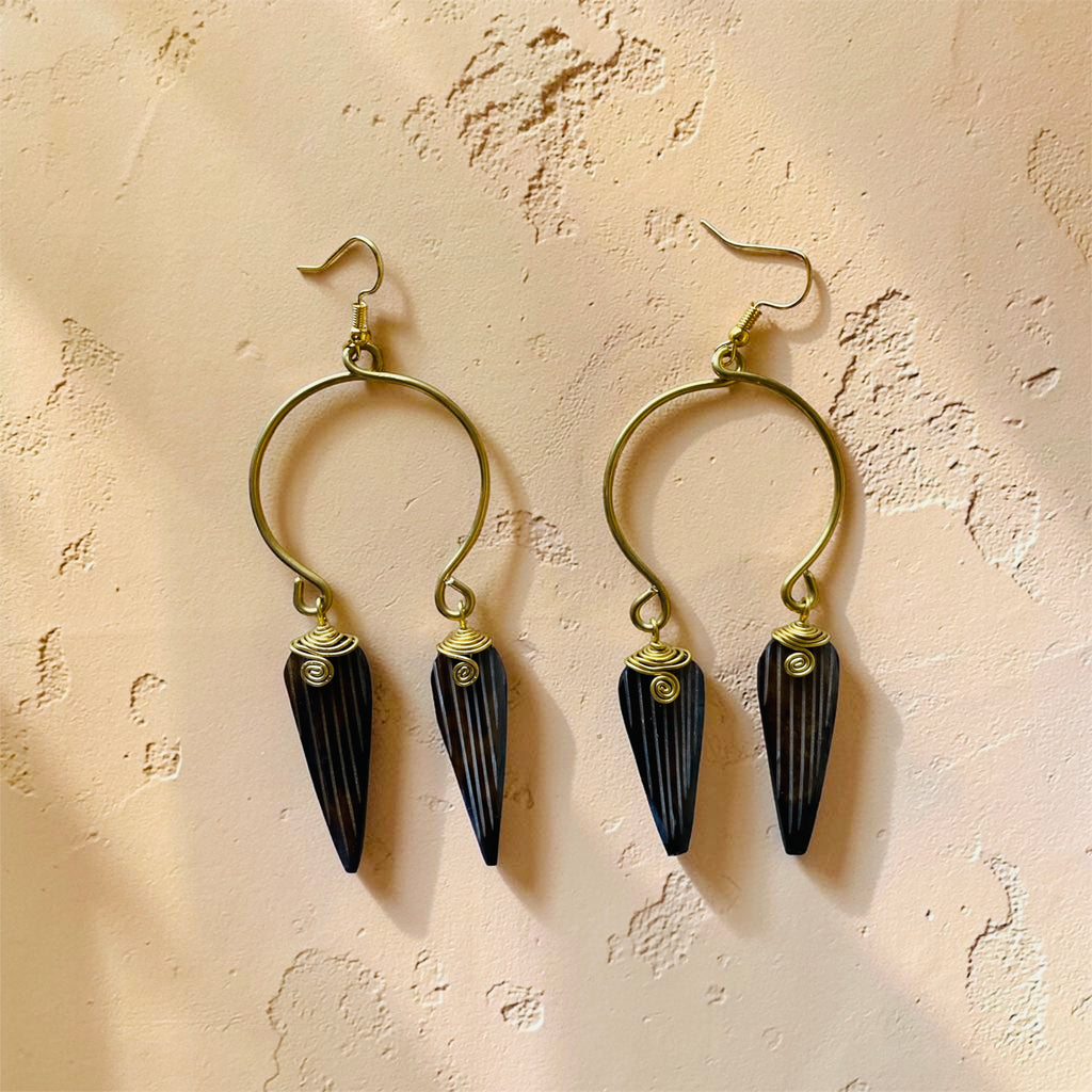 Brown Horn Brass Semi Circle Drop Earrings – African Statement Jewelry | Ayo & Aye