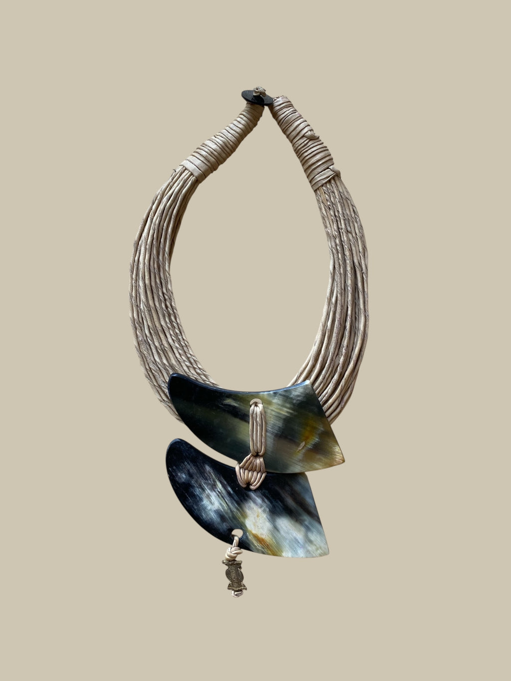 Natural Horn, Leather & Brass Statement Necklace