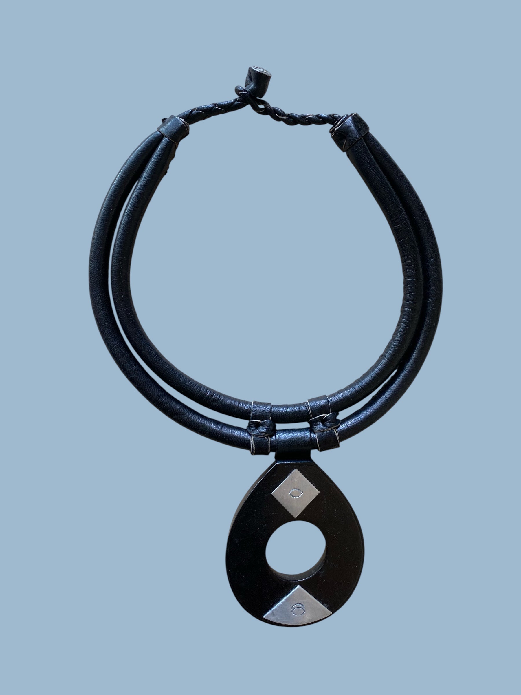 Black Tuareg Leather Statement Necklace – Handcrafted African Jewelry | Ayo & Aye