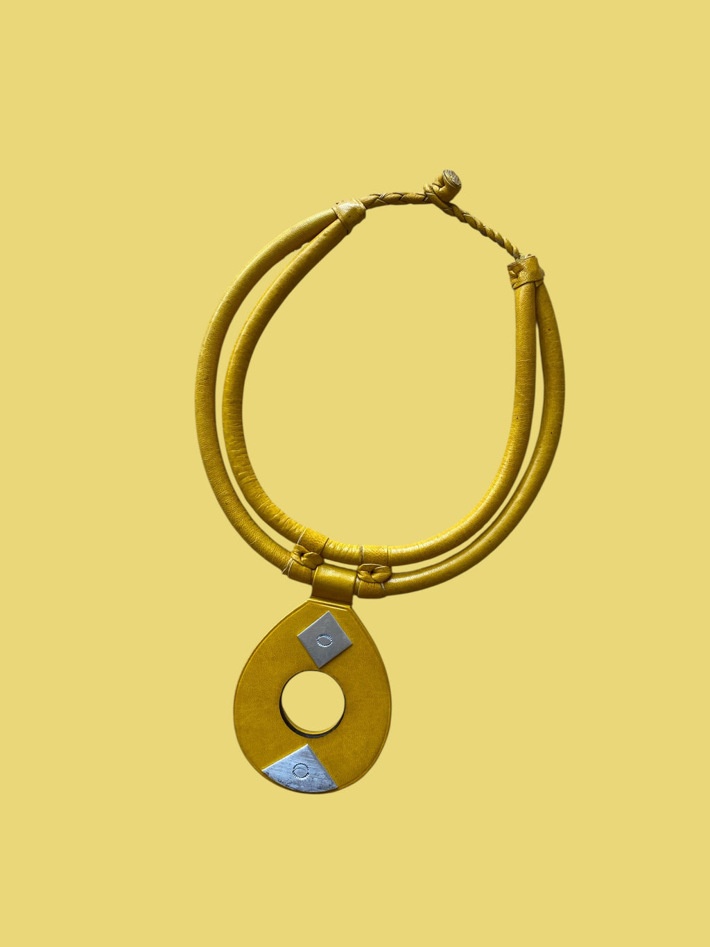 Yellow Tuareg Leather Statement Necklace – Handcrafted African Jewelry | Ayo & Aye