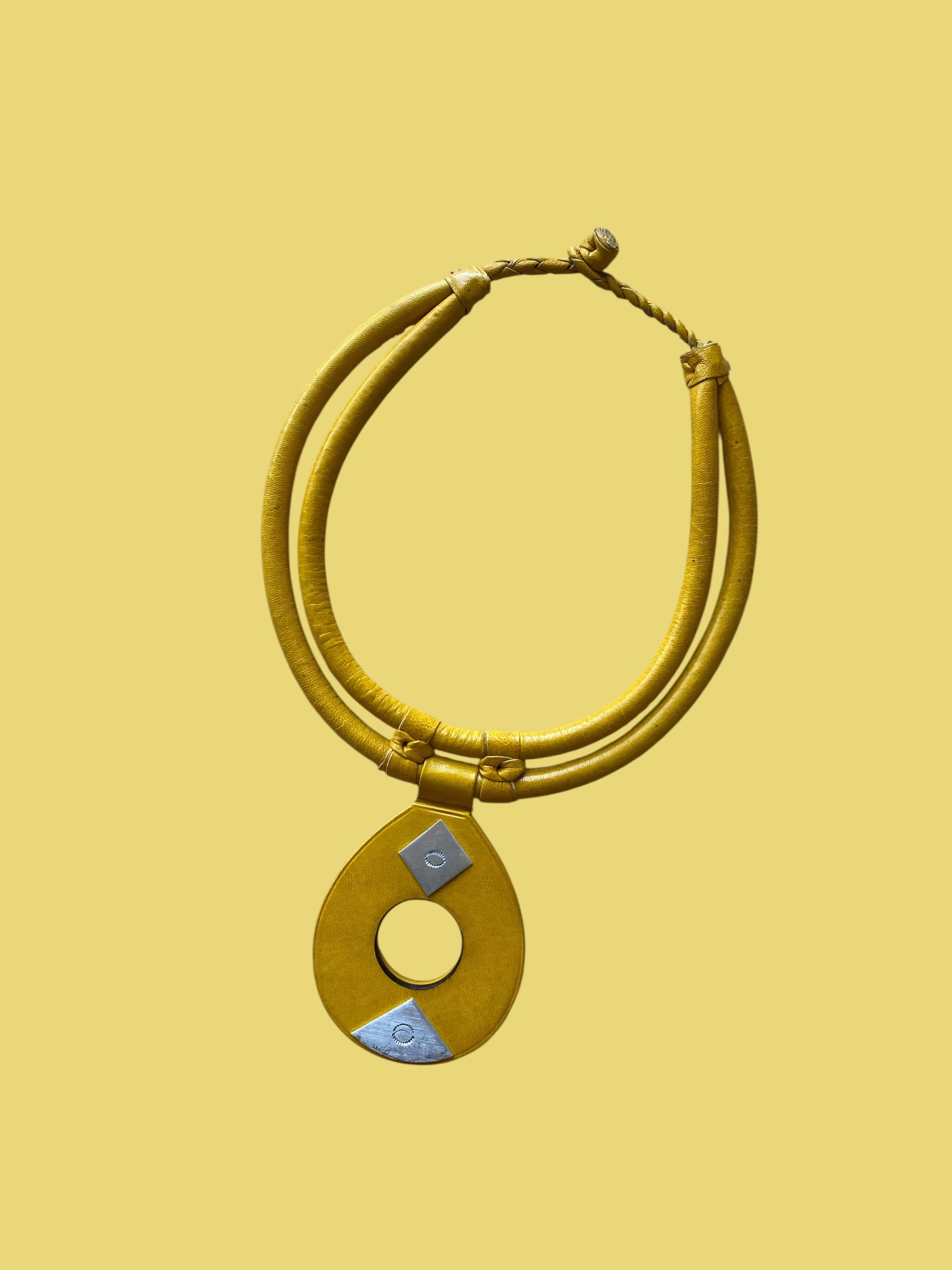 Yellow Tuareg Leather Statement Necklace – Handcrafted African Jewelry | Ayo & Aye