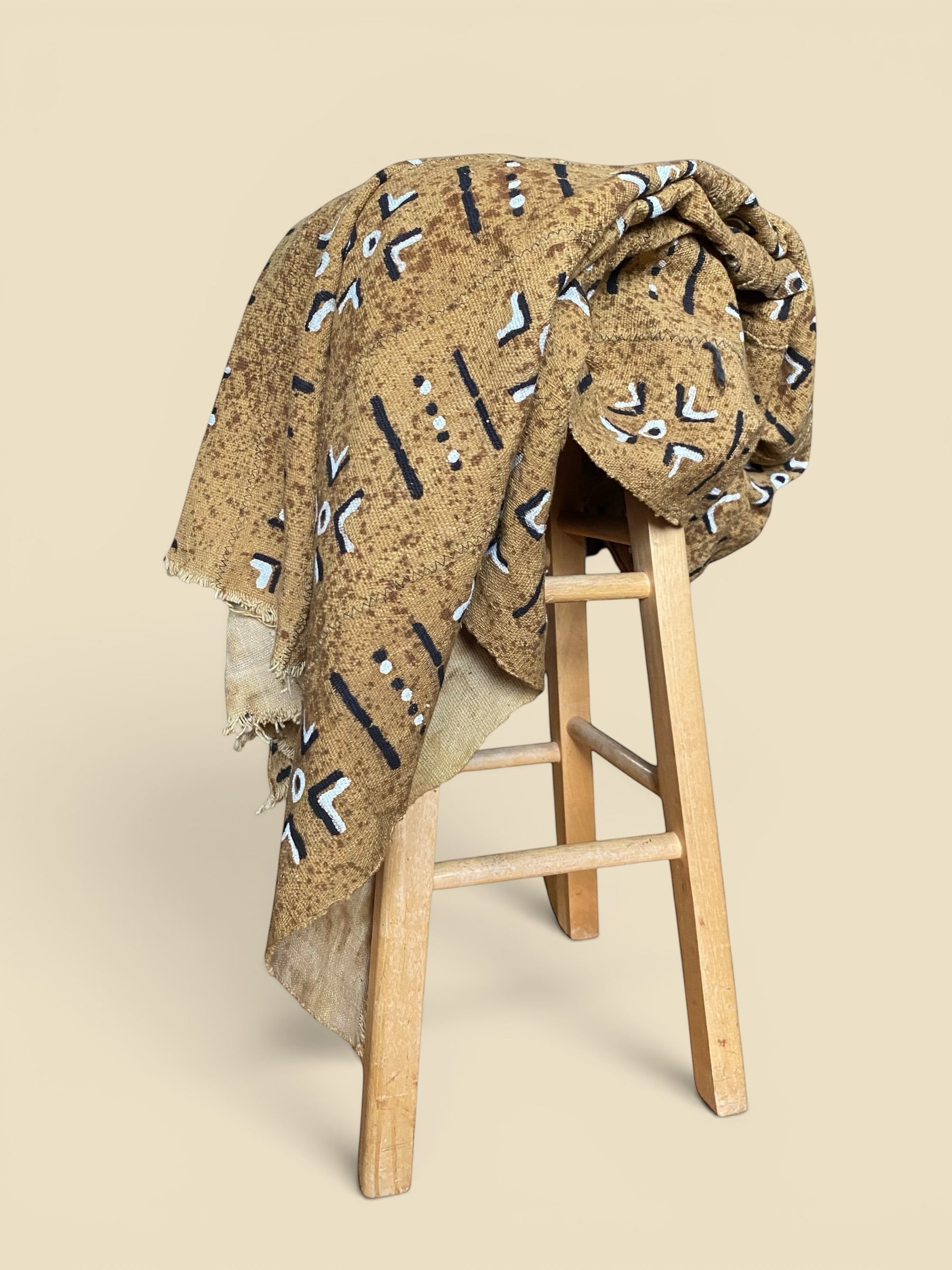 Bogolan Mud Cloth Throw Blanket – Tan, Brown & Dark Brown (Various)