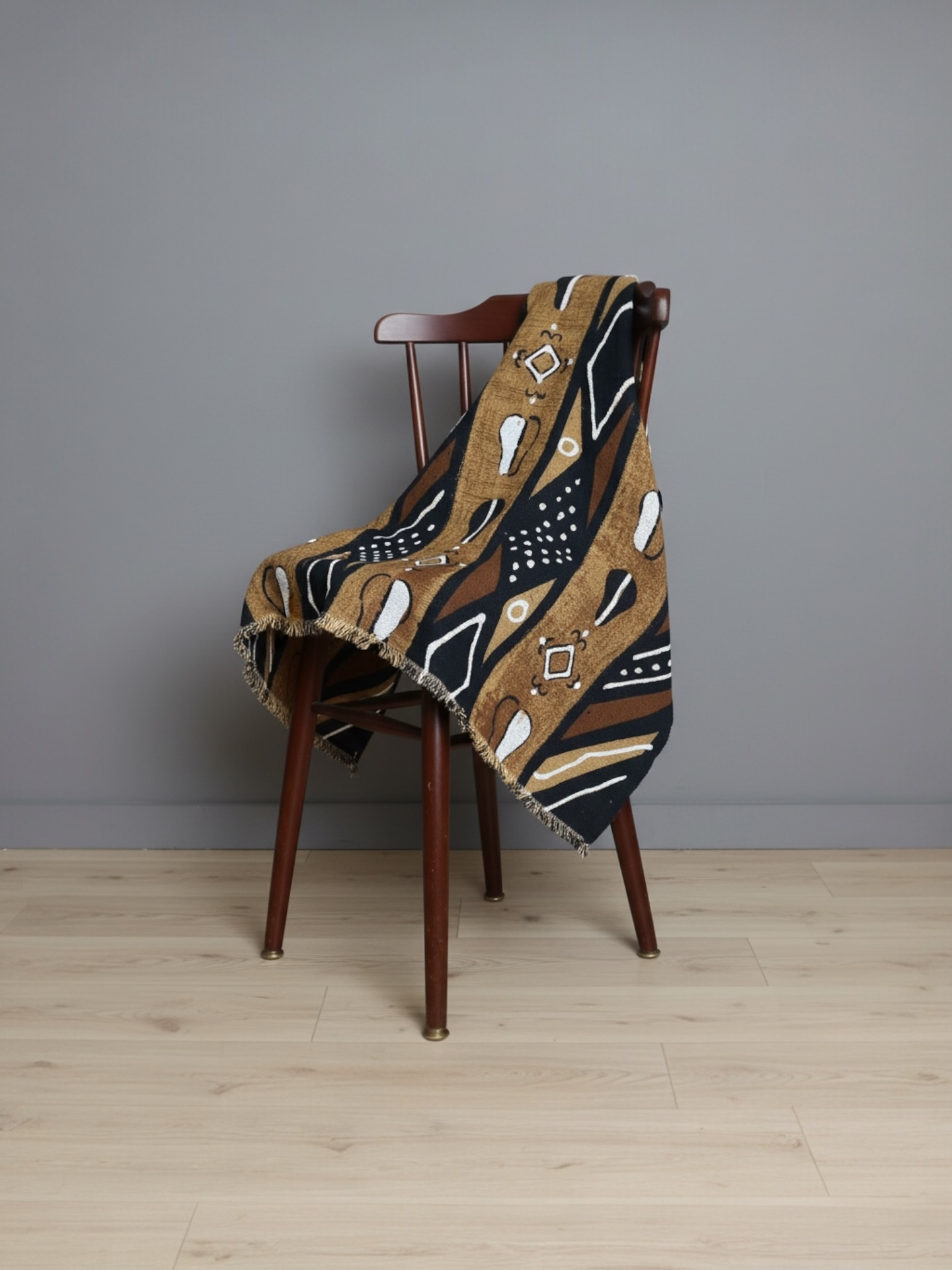 Bogolan Mud Cloth Throw Blanket – Tan, Brown & Dark Brown (Various)