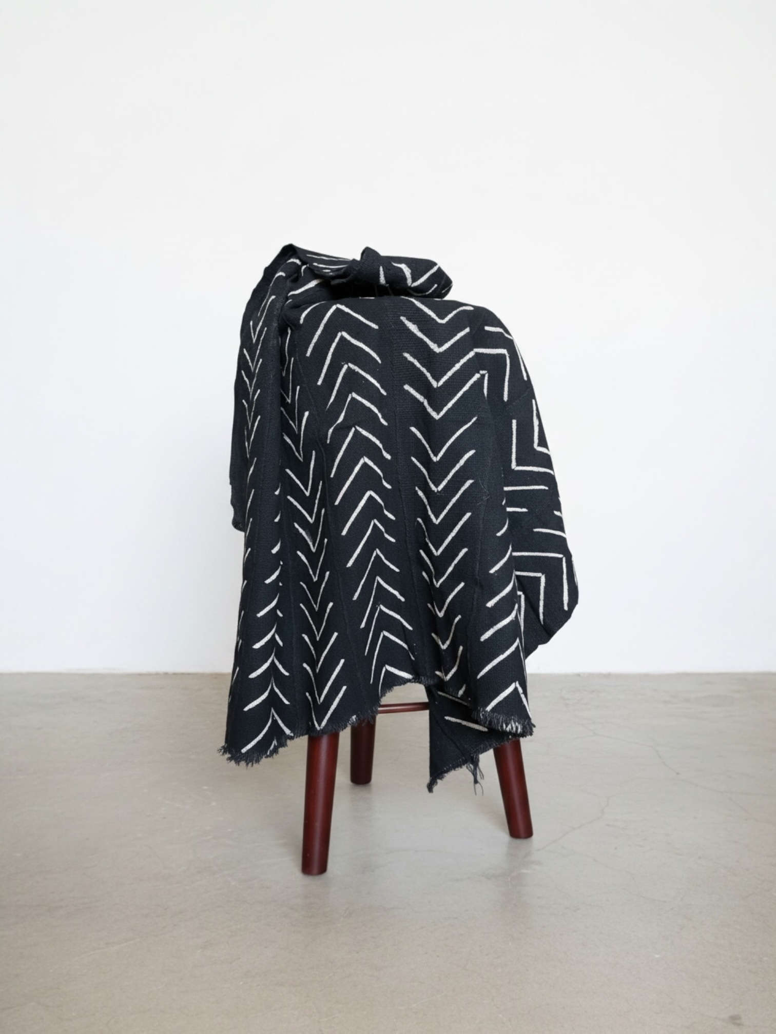 Chevron Bogolan Throw Blanket – Dark Brown & Natural