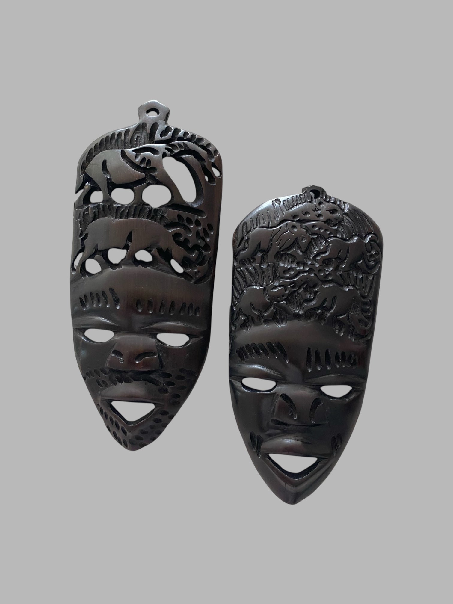Ebony Mask Pair, African Carving, 4" (L) X 8" (H)