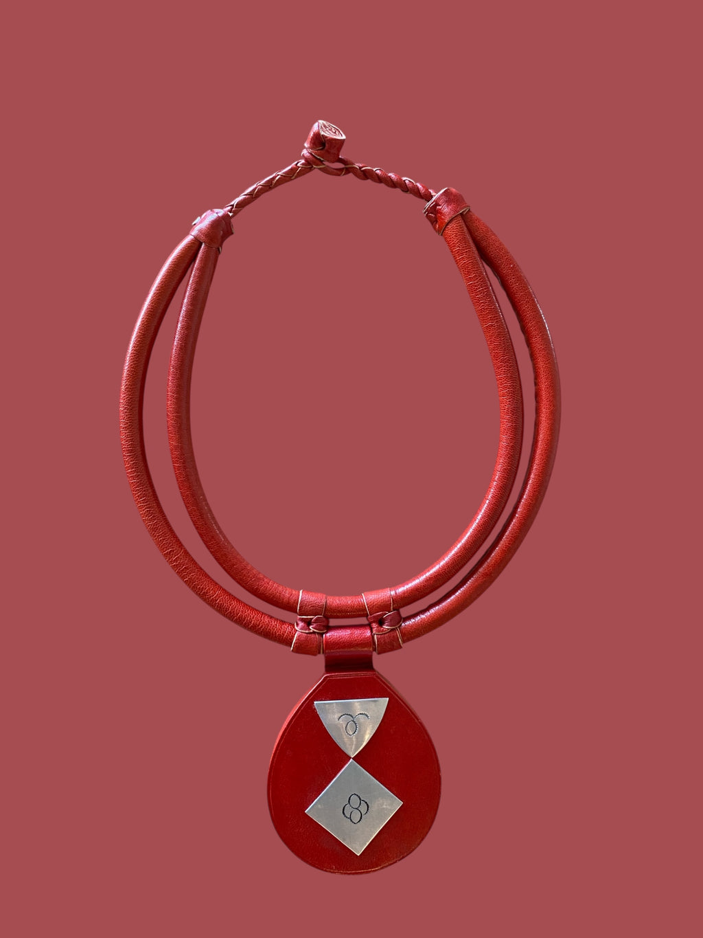 Brick Red Orbit Tuareg Leather Statement Necklace – African Artisan Jewelry | Ayo & Aye
