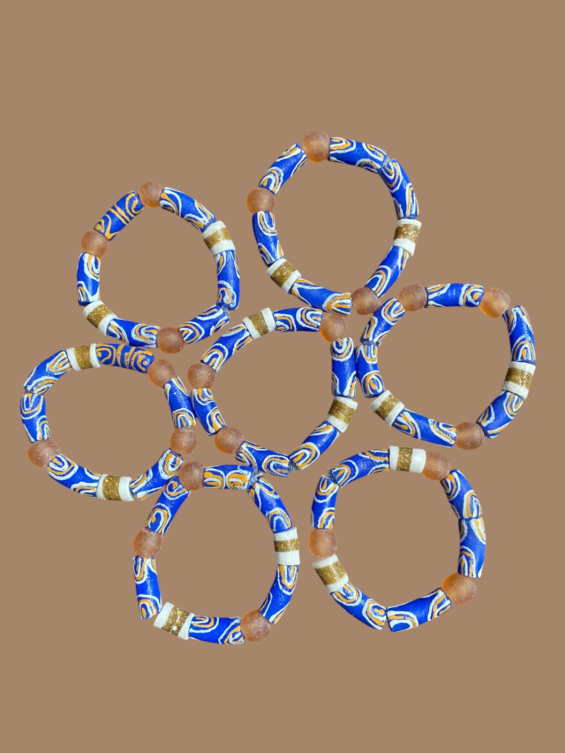 Sapphire Current Krobo Bead Bracelet  - Set of Seven