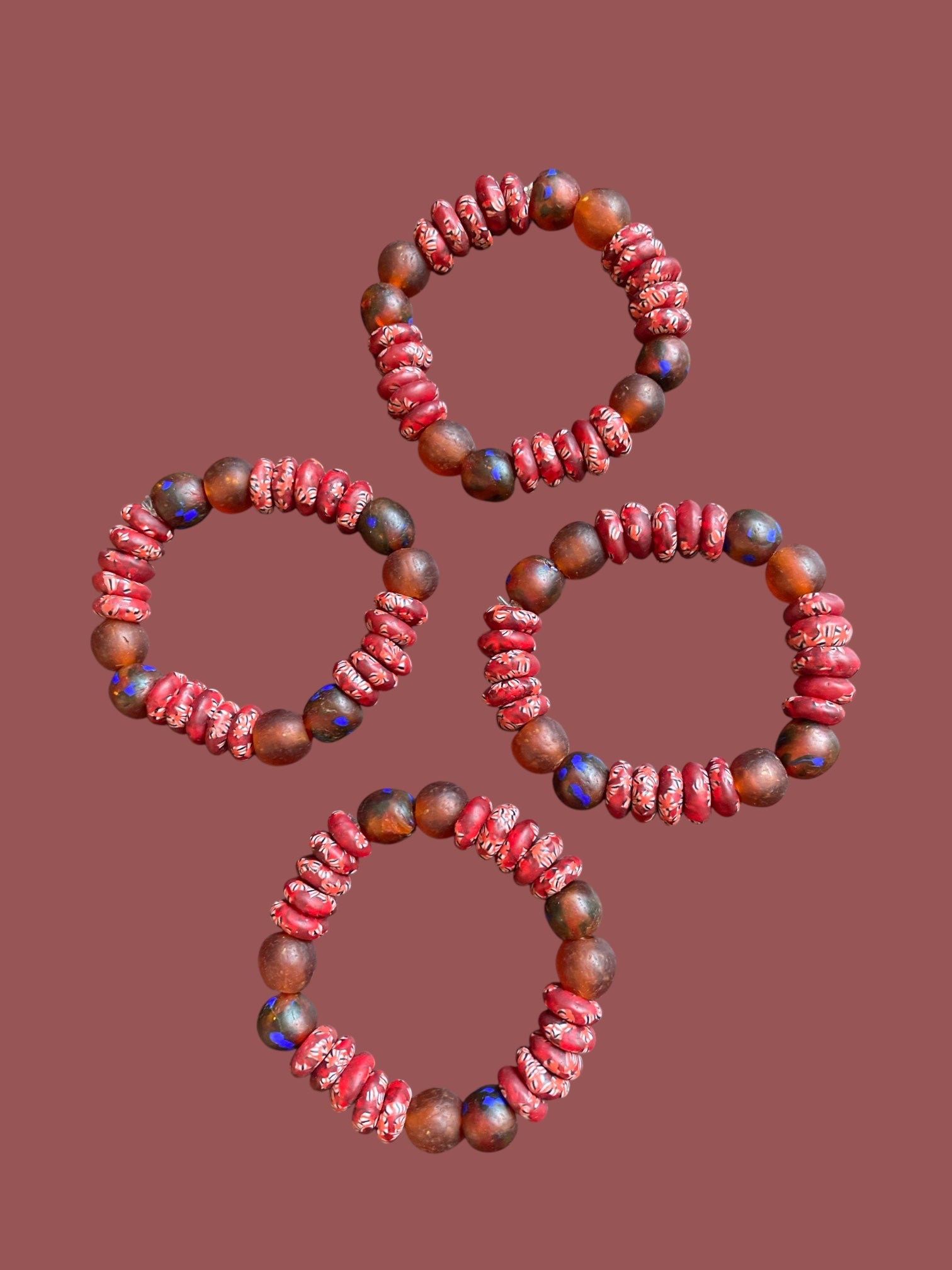 Crimson Dune Krobo Bead Bracelet