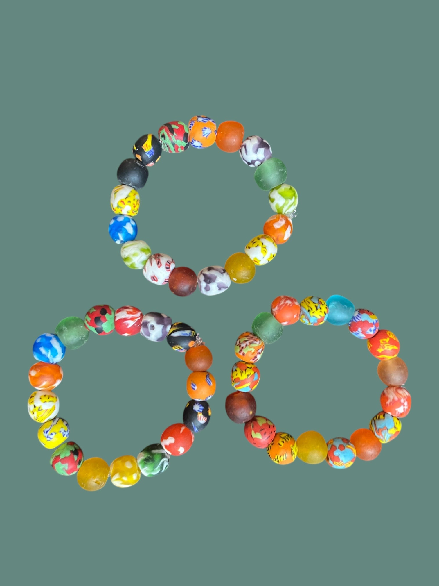 Lagoon Mosaic Krobo Bead Bracelet  - Set of Three