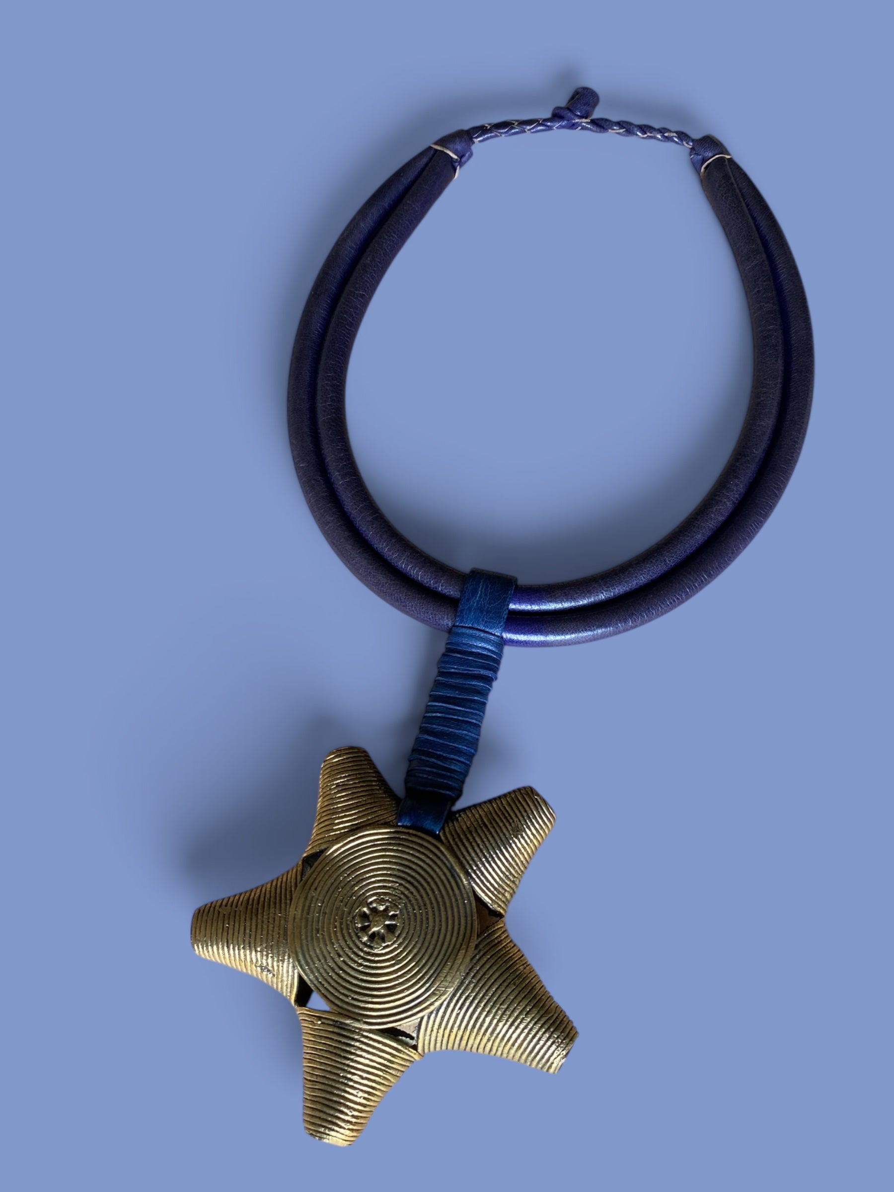 Chunky Leather & Brass Pendant Necklace – Tuareg-Inspired | Ayo & Aye | Deep Purple