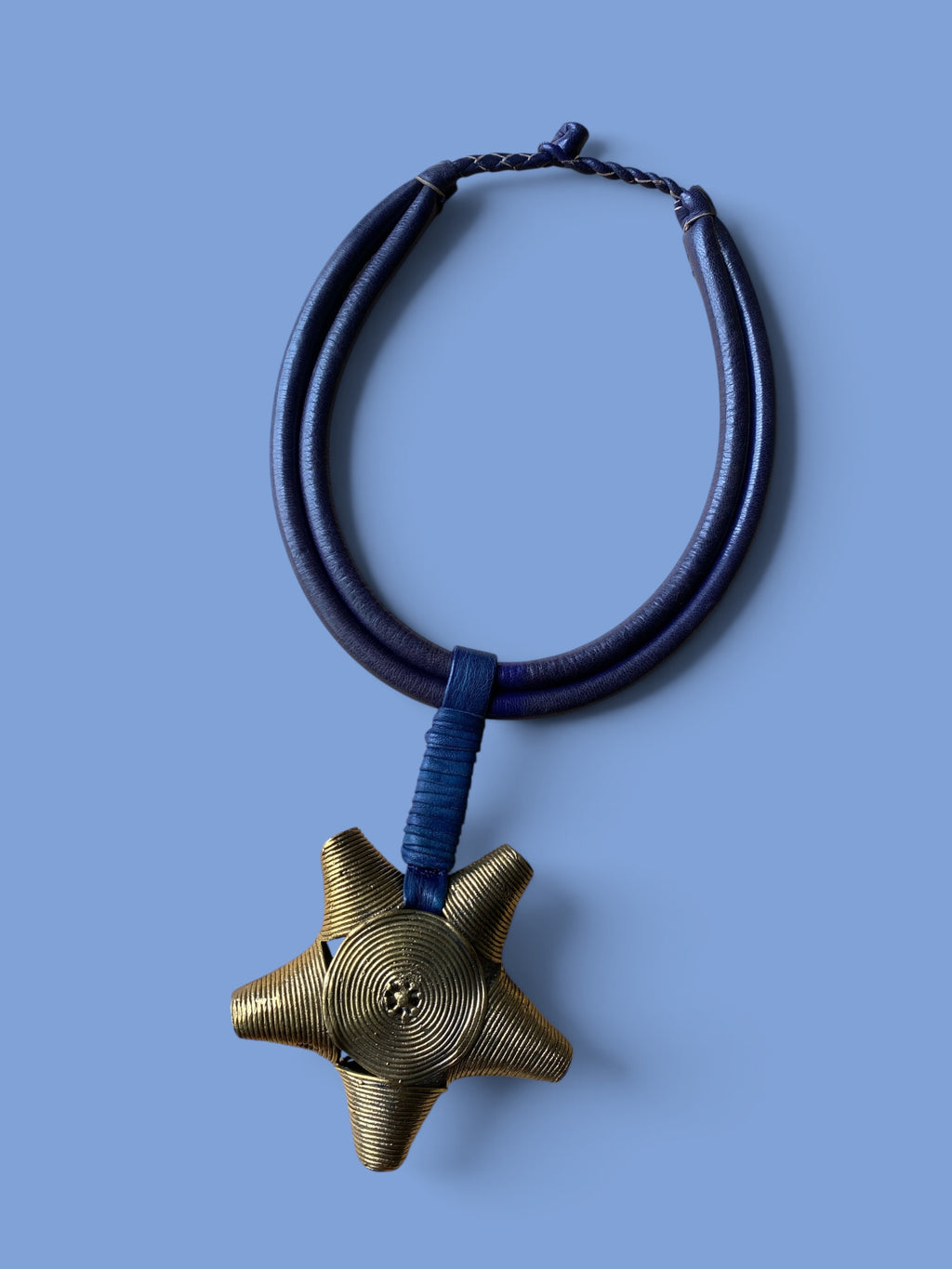 Chunky Leather & Brass Pendant Necklace – Tuareg-Inspired | Ayo & Aye | Deep Purple
