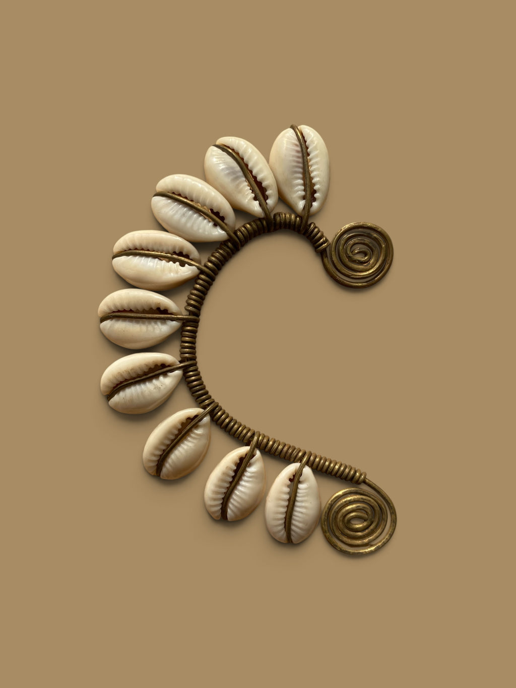 Cowrie Shell & Brass Sculptural Ear Cuff (Right Ear)