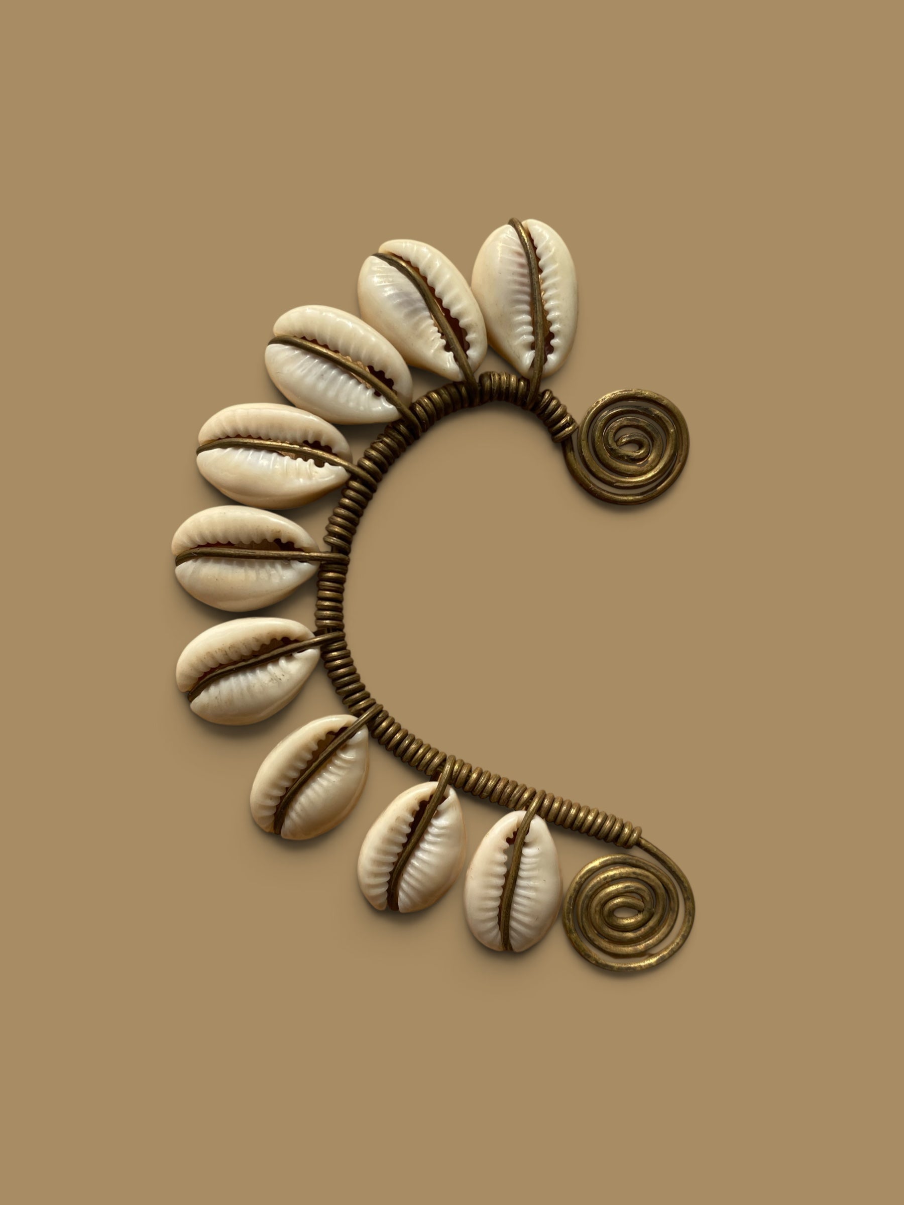 Cowrie Shell & Brass Sculptural Ear Cuff (Right Ear)