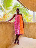 Orange & Magenta Linework Convertible Strapless Dress & Midi Skirt – Hand-Dyed Cotton | Ayo & Aye