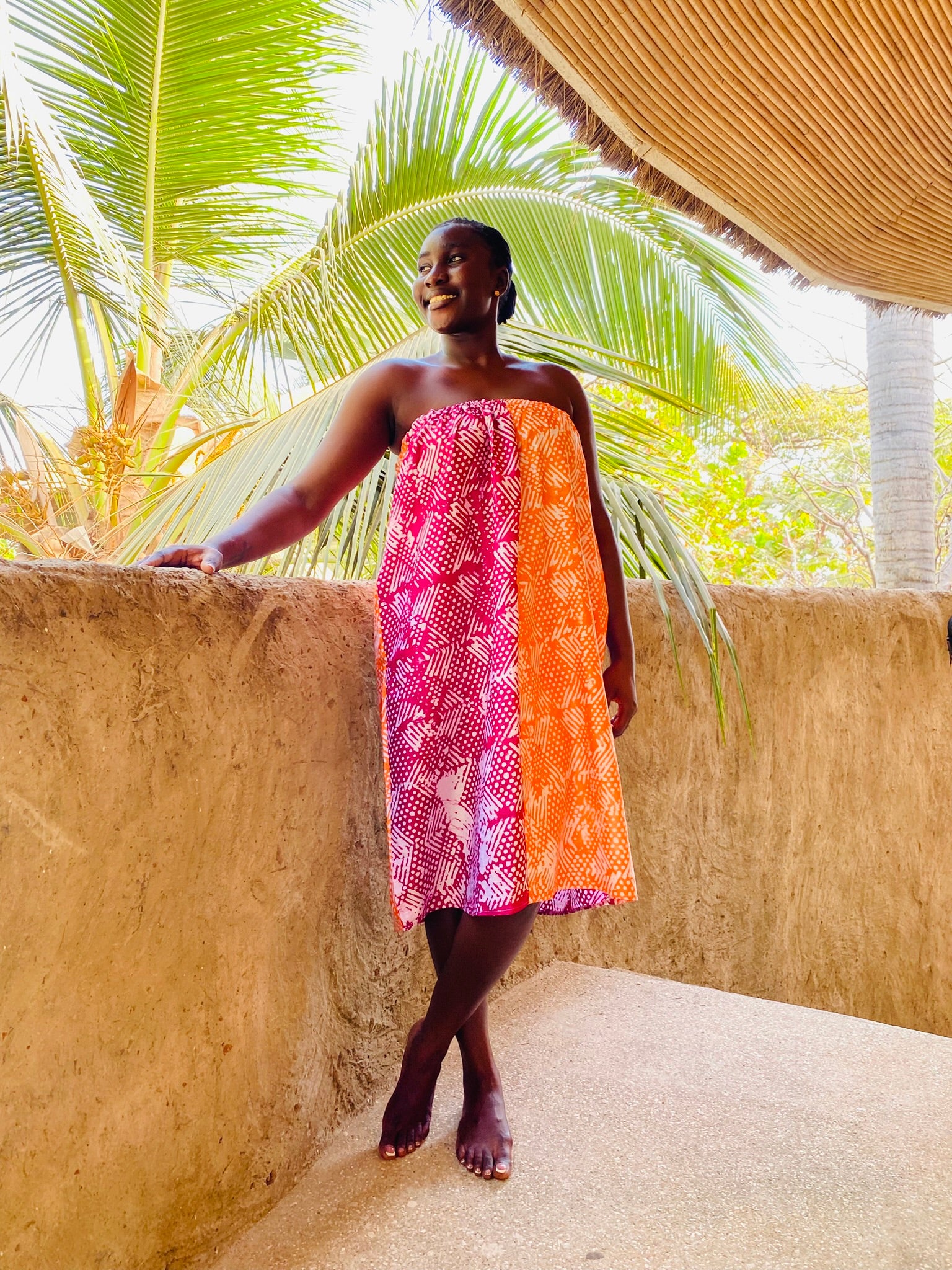 Orange & Magenta Linework Convertible Strapless Dress & Midi Skirt – Hand-Dyed Cotton | Ayo & Aye