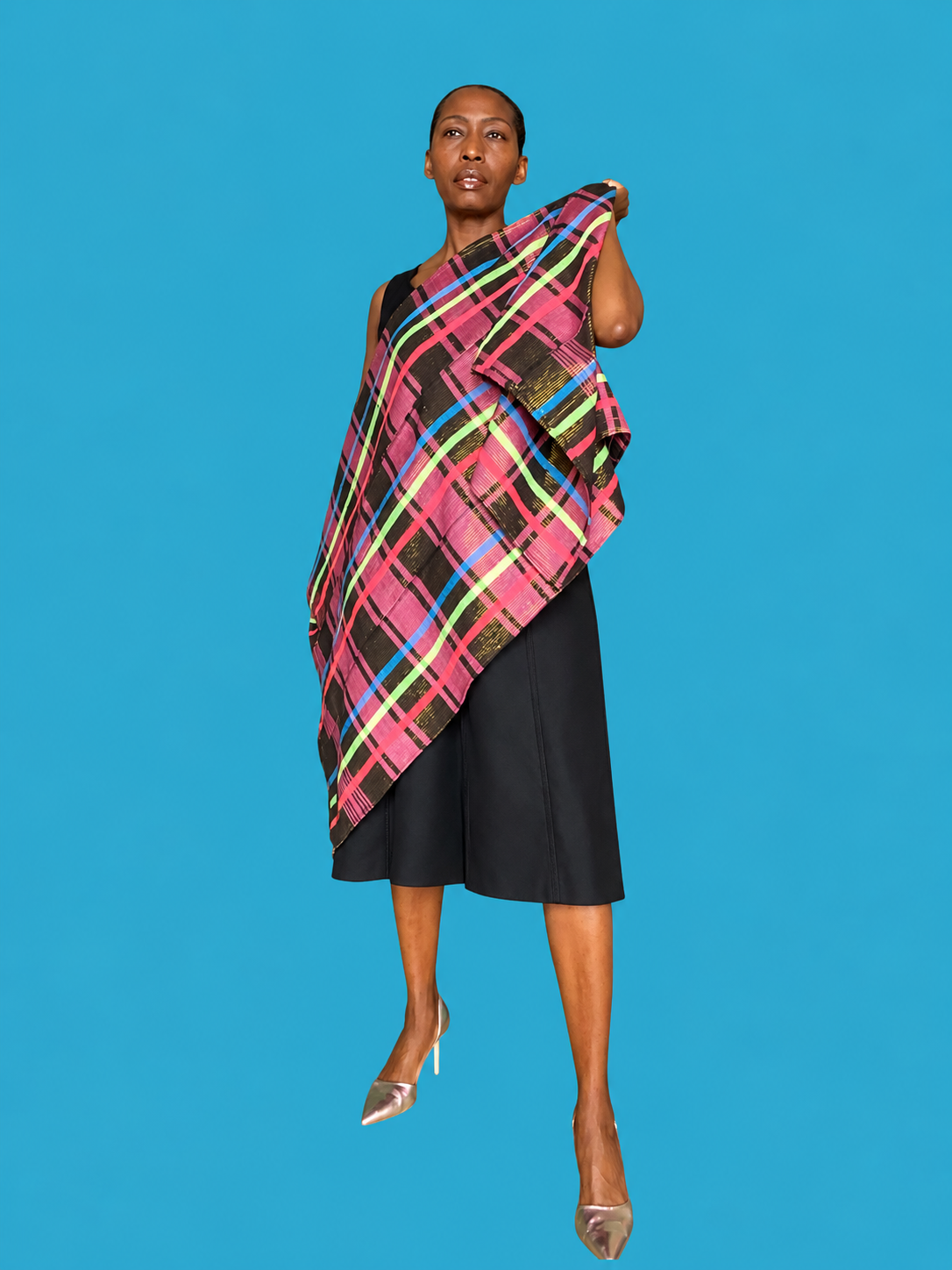 Manjak Handwoven Shawl | Bleenj Cloth| Pink, Blue and Black | Ayo & Aye