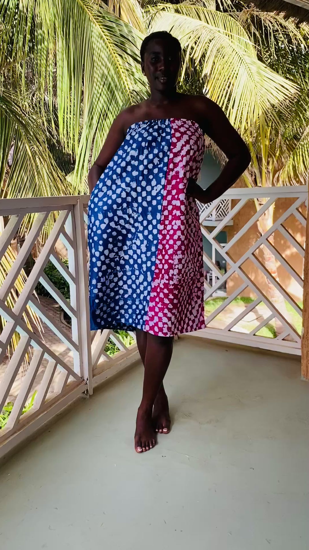 The Bandele Convertible Strapless Dress / Midi Skirt — Hand-Dyed Cotton (Pebble, Magenta/Blue)